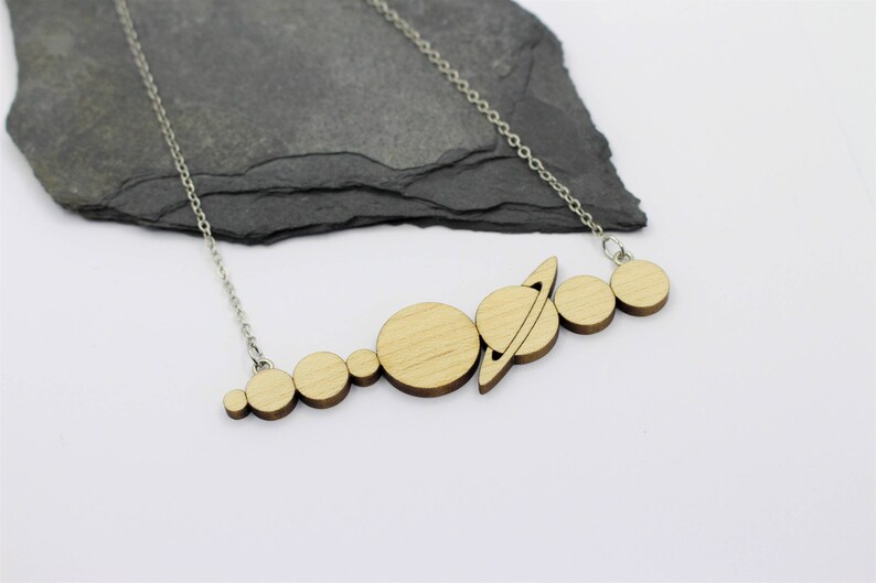 Solar System Necklace Laser Cut Space & Science Jewellery Wooden Jewellery image 1