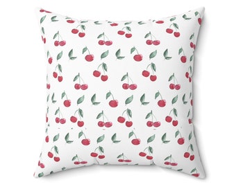 Spun Polyester Square Pillow, cherry pillow cherry throw pillow ,red and white pillow, cherry home decor, cherry theme ,wedding gift