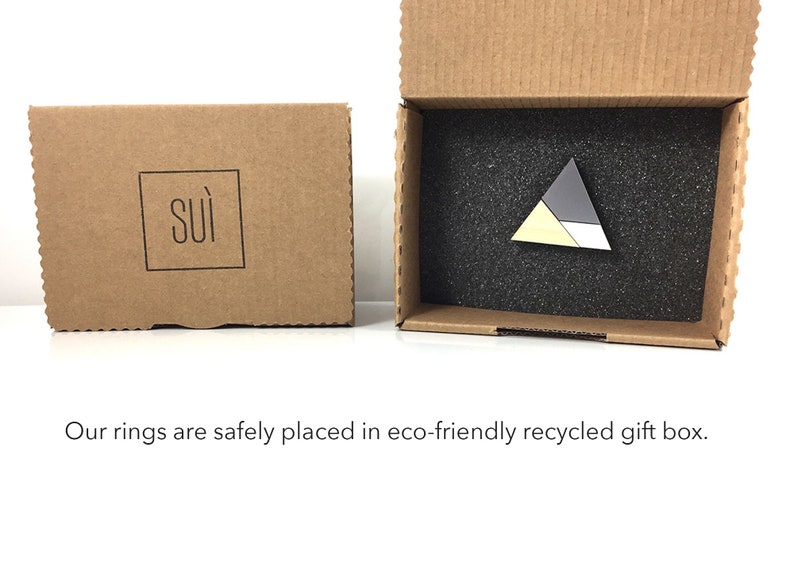 Modern Wooden Ring Statement Wooden Ring For Her Geometric Triangle Ring Black And White Large Ring Adjustable Size Gift For Architect