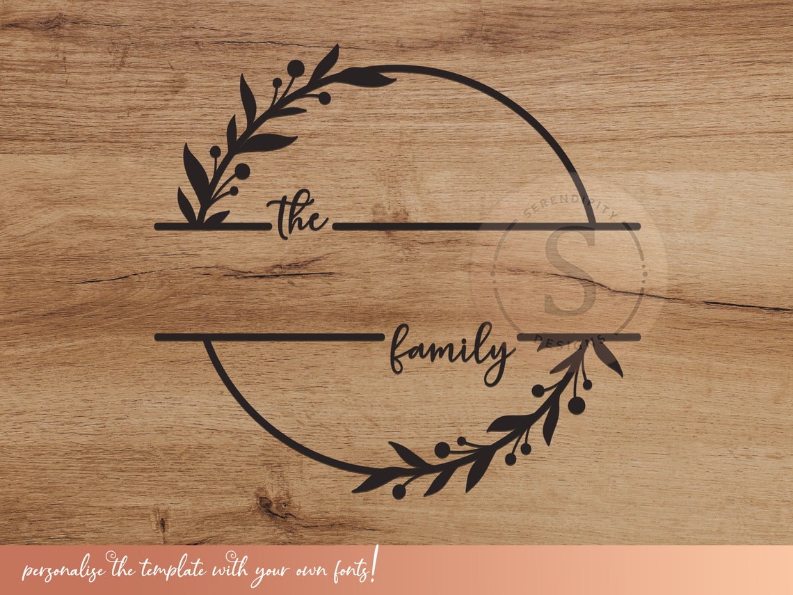Round Family Last Name SVG Template Floral Wreath Cut File Etsy