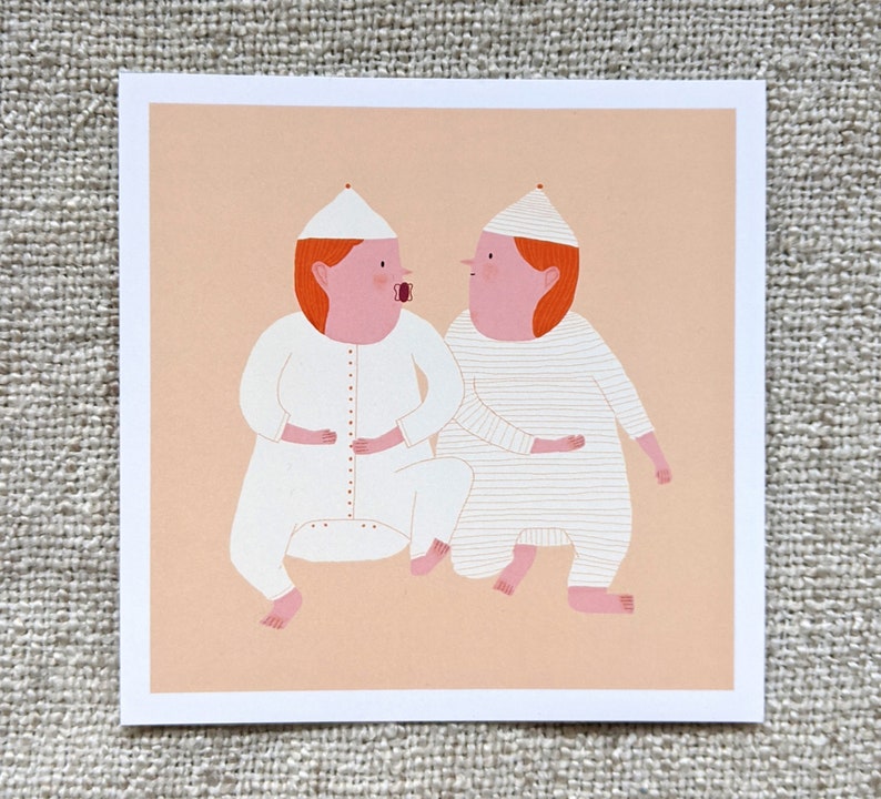 Twin Babies Sibling Illustration/Digital Print on White Card image 3