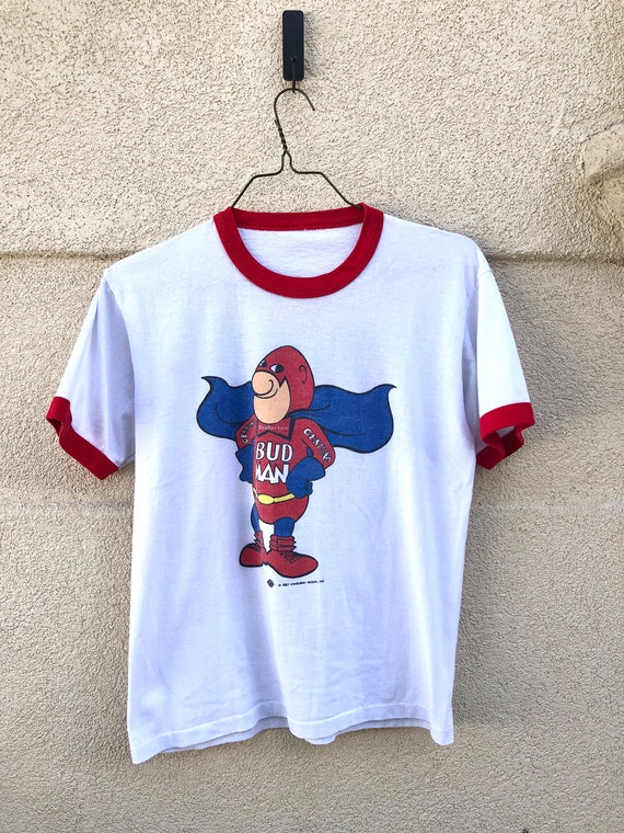 Vintage 80's Budweiser Bud Man Ringer T-shirt