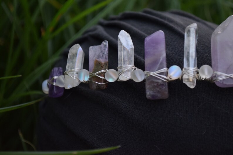 Amethyst and Angel Aura Quartz Quartz Crown Crystal Crown Natural Real Stone Crystals Iodized Quartz Points