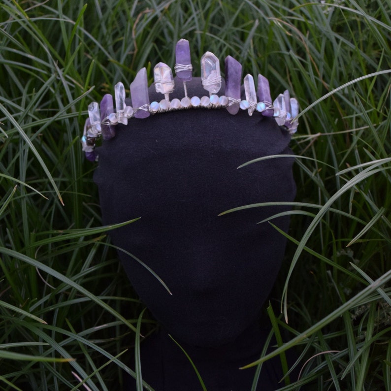 Amethyst and Angel Aura Quartz Quartz Crown Crystal Crown Natural Real Stone Crystals Iodized Quartz Points