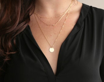 Set Di Collane A Strati Dorate Per Donna – Catena Intrecciata E Pendente Solitario – Gioielli Minimalisti Regolabili In Confezione Regalo