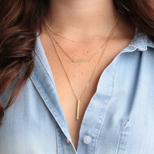Lange geschichtete Halsketten, Gold Halskette Vertikale Bar Set Zarte dünne Gold Halskette Set, Layering Halsketten, geschichtet und lange Brautjungfer Geschenk