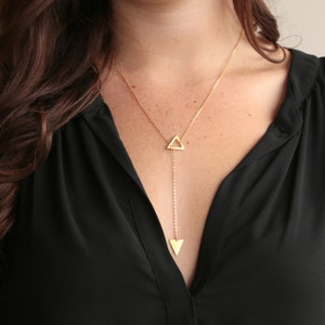 Double Triangle Y Necklace, Geometric Gold Jewelry, Unique Gift Idea