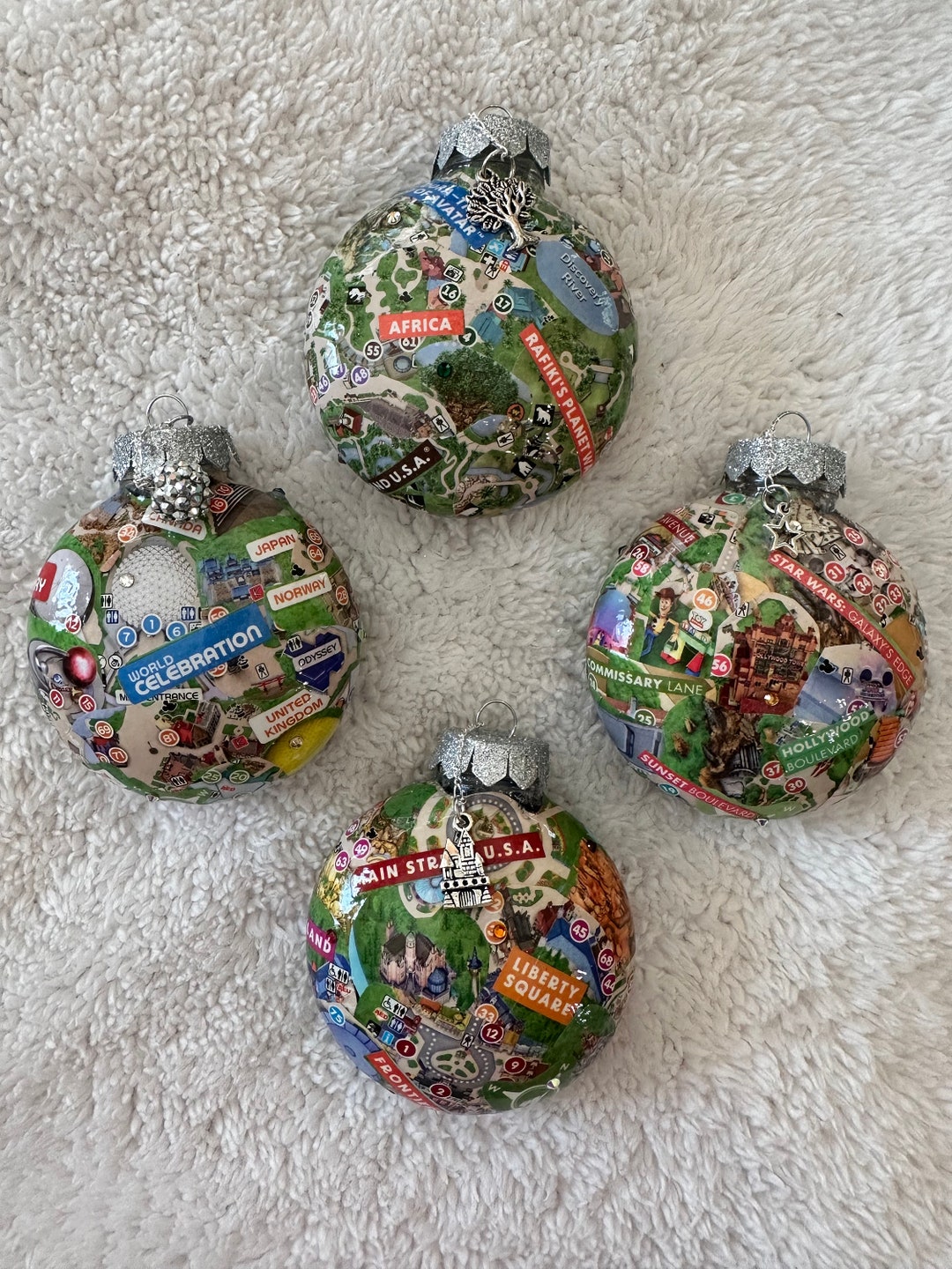 Disney World Christmas Ornaments Set of 4 Authentic Park Maps Magic