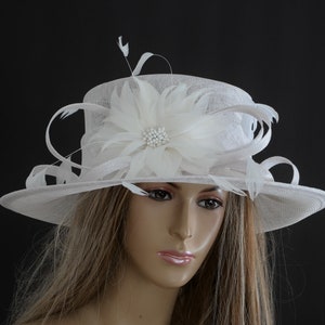 White Sinamay Hat, Fashion, Fancy ,Elegant, Beautiful Kentucky Derby Hat, Wedding Hat, Church Hat, Formal Hat, Dressy Hat,