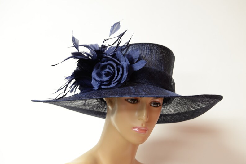 navy wide brim wedding hat