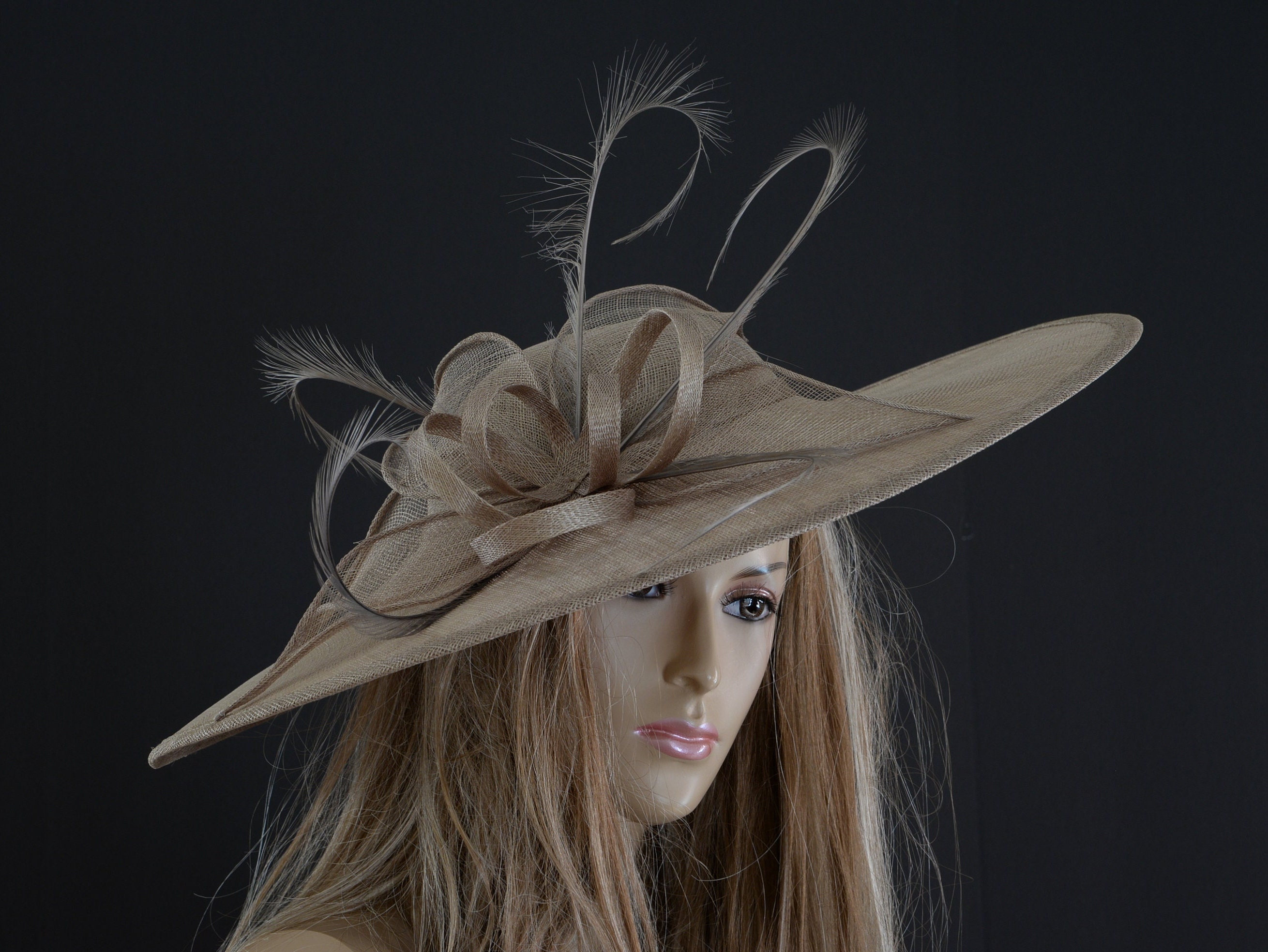 hatvillage High Quality Taupe Sinamay fascinator-hat,English Royal Hat,Kentucky Derby,Wedding,Church,Formal,Dressy, Millinery, Cocktail, tea-party,