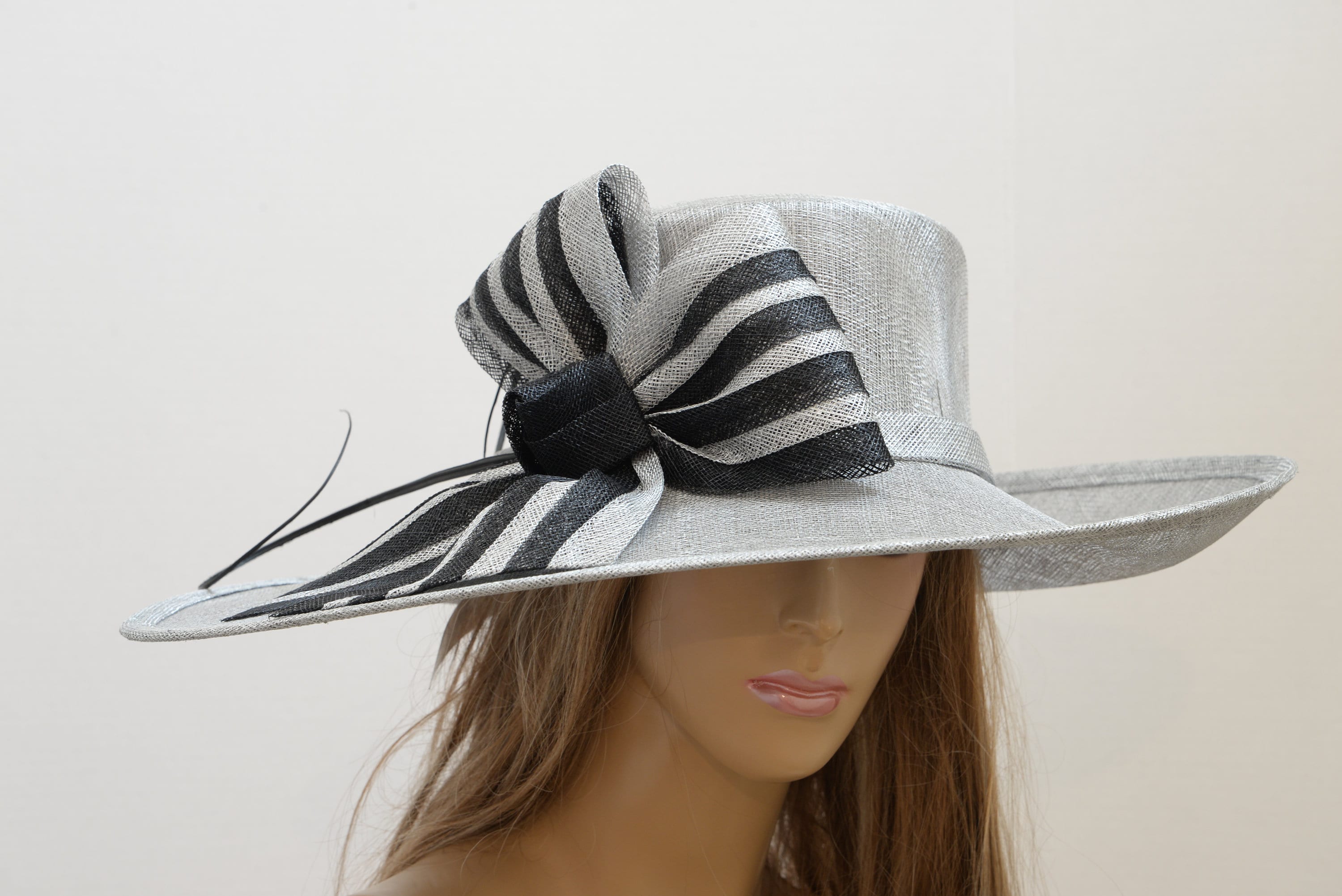 High Quality Silver/black Hat Wide Brim Hat, Women display picture 1
