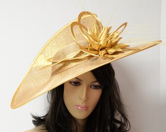 New High Quality Gold Sinamay Fascinator-hat, Kentucky Derby Hat, Royal Hat, Wedding,Formal Hat, Dressy Hat, Church Hat,