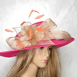 Fuchsia sinamay hat,Kentucky Derby Hat,Wedding,carriage driving hat Special Occasion Hat