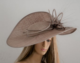 New High Quality Taupe Sinamay Fascinator-hat, Kentucky Derby Hat, Royal Hat, Wedding,Formal Hat, Dressy Hat, Church Hat,