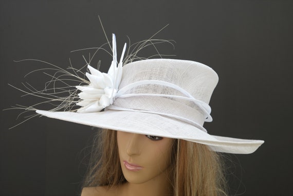 WHITE Sinamay Hat Wide Brim 