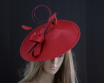 Dark RED Wide Brim Hat-fascinator on a headband, Kentucky Derby Hat, Wedding Hat, Church, Formal Hat, Millinery, Cocktail fascinator