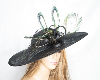 Huge Black sinamay fascinator-hat,Kentucky Derby Fascinator, Kate Middleton Style Fascinator, Wedding, Church,Formal,Dressy,Cocktail hat