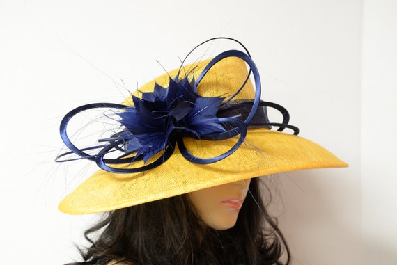 New High Quality Yellow/blue Sinamay Hat,kentucky Derby Hat 