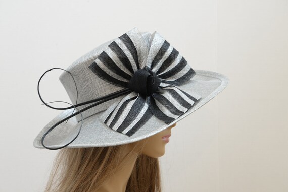 Black Wide-Brim Hat with Silver Accents Vintage Black & Silver Brimmed Hat With Large Bow - Etsy main image 4