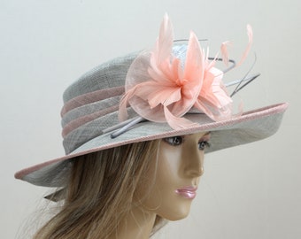 New High Quality Gray/pink Sinamay hat, QUEEN'S PLATE,Kentucky Derby,Wedding Hat, Formal Hat, Dressy Hat, Church Hat,