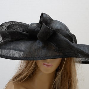 New High Quality Black Sinamay Wide Brim Hat,elegant Style  display picture 2