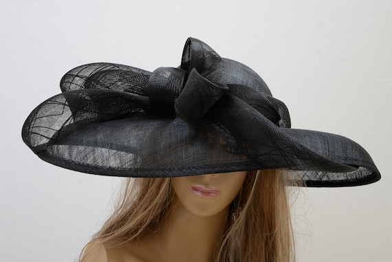 New High Quality Black Sinamay Wide Brim Hat,elegant Style  display picture 1
