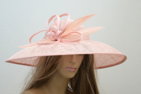 Blush Sinamay Derby Hat, Feather Fascinator, Wedding  display picture 3