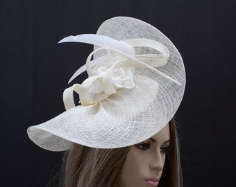 New High Quality Ivory Sinamay Fascinator, Unique shape Fashion, Fancy ,Elegant, Beautiful Kentucky Derby, Wedding,Church,Formal, Dressy,