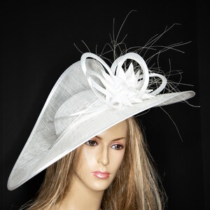 White Sinamay Wide Brim Hat-fascinator on a headband, KING'S PLATE,Kentucky Derby,Wedding,Church,Formal,Dressy,Millinery,Cocktail fascinator