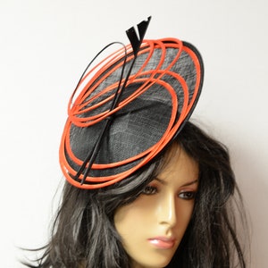 Black Red Sinamay Fascinator, Kentucky Derby Wedding Hat, Formal Cocktail Headwear