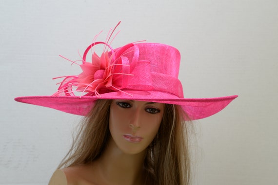 Fuchsia Sinamay Wide Brim Hat, Elegant, Beautiful, Very High  display picture 3