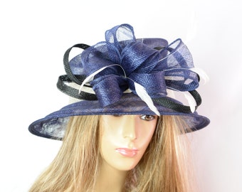 Customized Navy/cream Sinamay hat,high quality, Kentucky Derby,party Hat, Wedding,Church,Formal, Dressy Hat, Special Occasion Hat