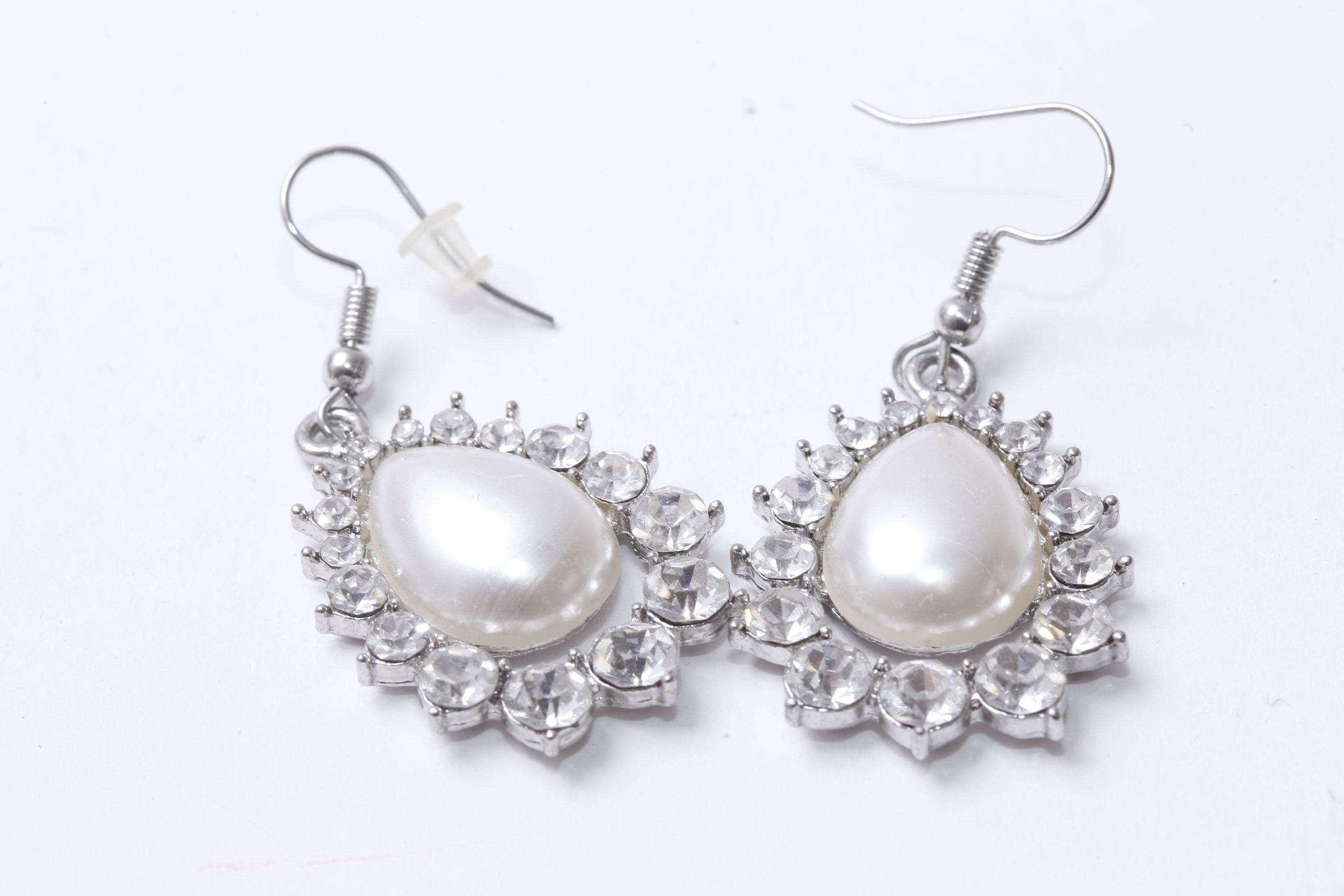 Earrings, White, Silver, Rhinestones, Sparkling, Transparent