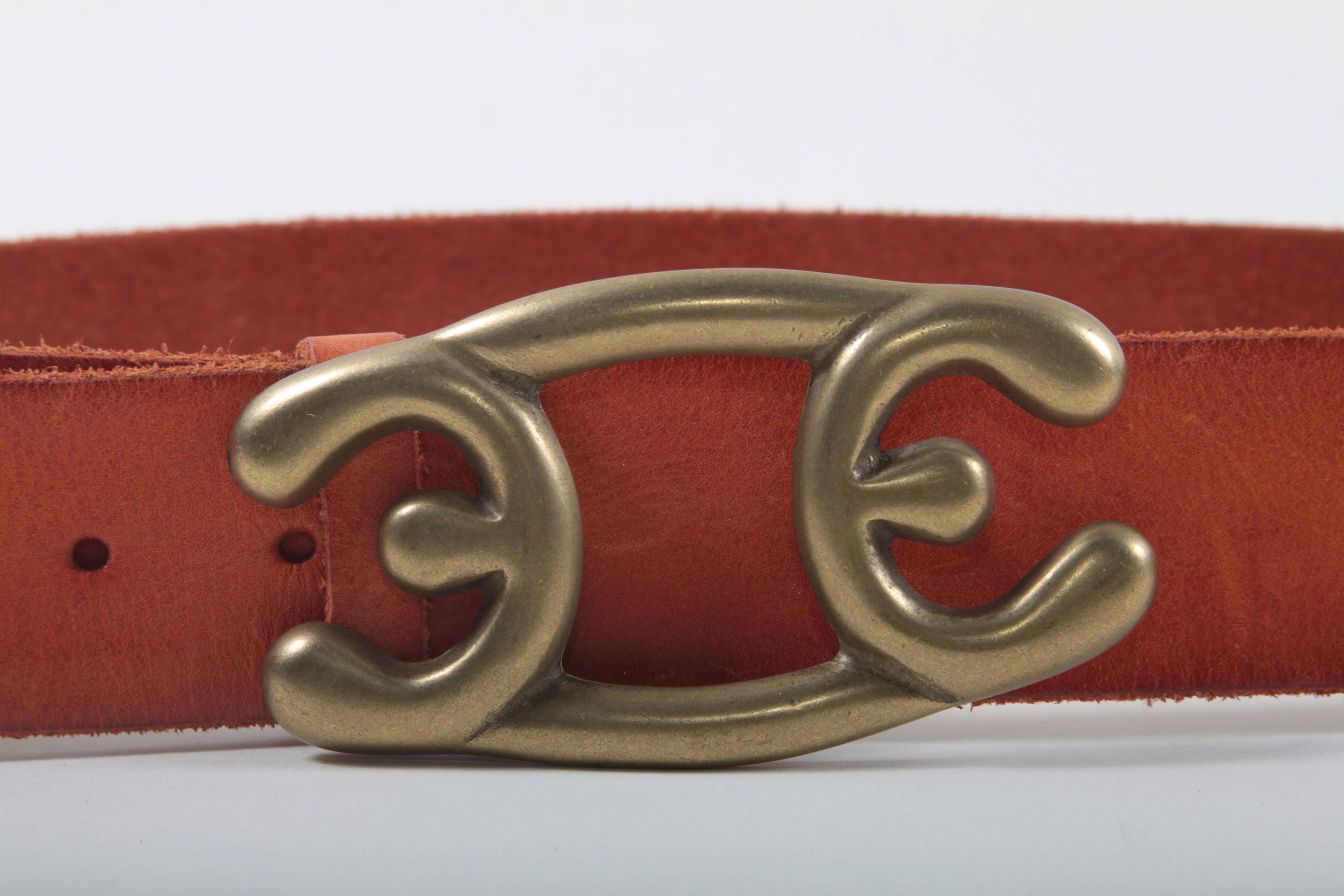 Brown, Leather, Belt, Vintage, Metal, Brass Tone, Buckle  display picture 1