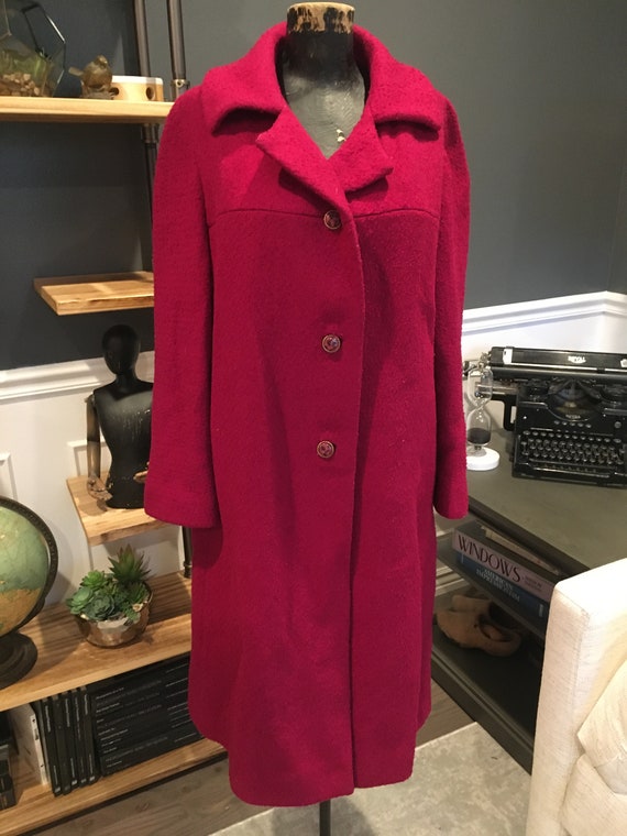 80s Bromleigh, Red, Trench, Long Coat, Collared, … - image 1