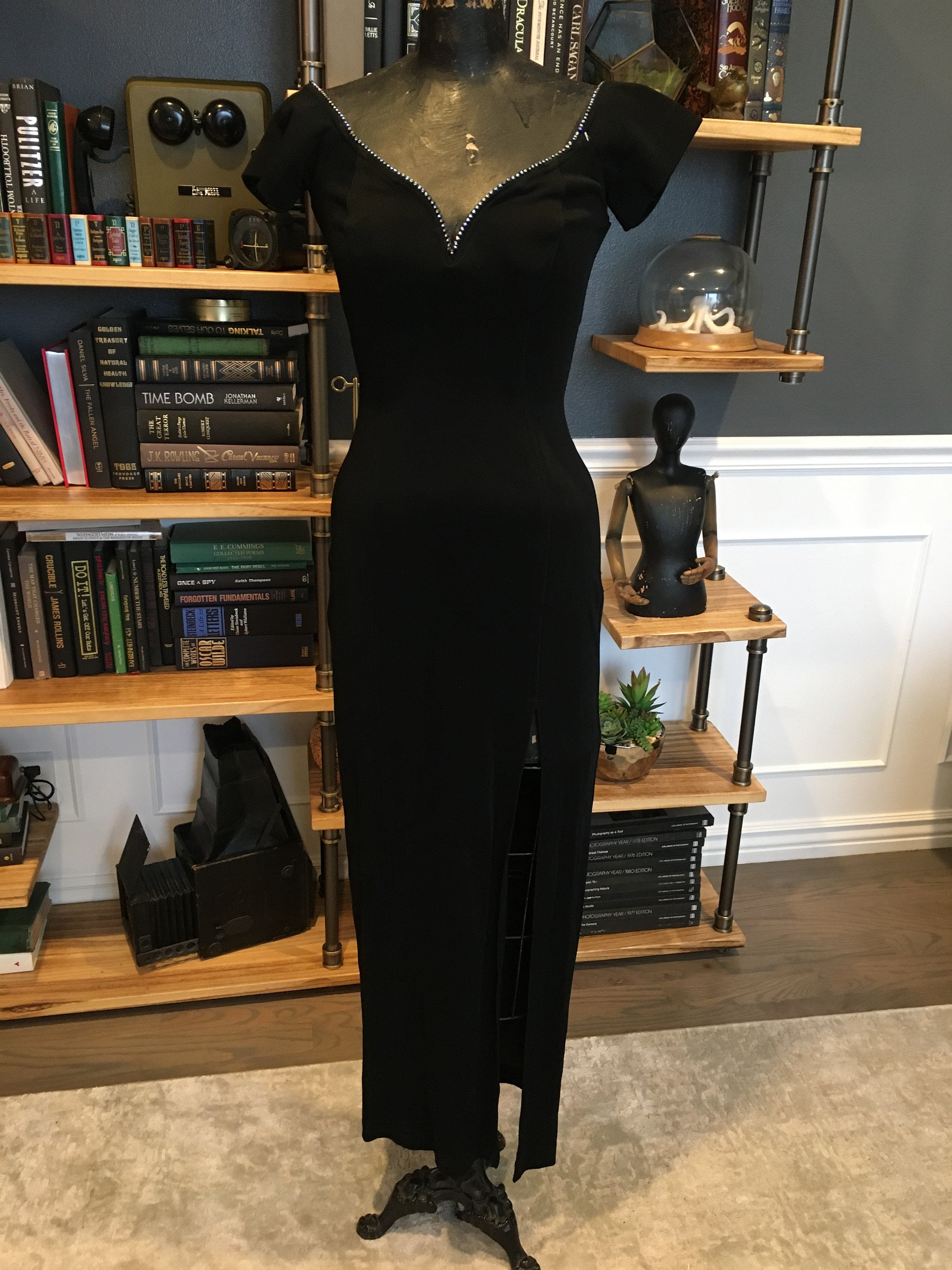 Tadashi, Black, Evening, Long Dress, Deep V Neck, Short