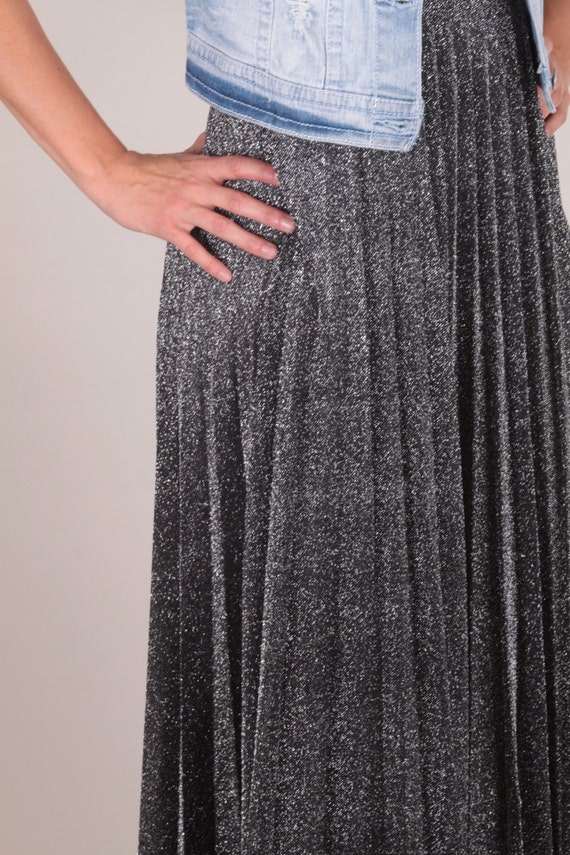 Vintage Silver Skirt, Pleated, Long, Shimmery, Me… - image 2