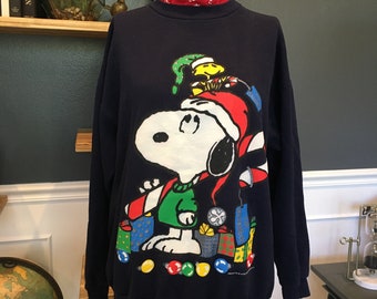 Peanuts Snoopy Hugs Merry Christmas Knit Pattern Womens Sweatshirt