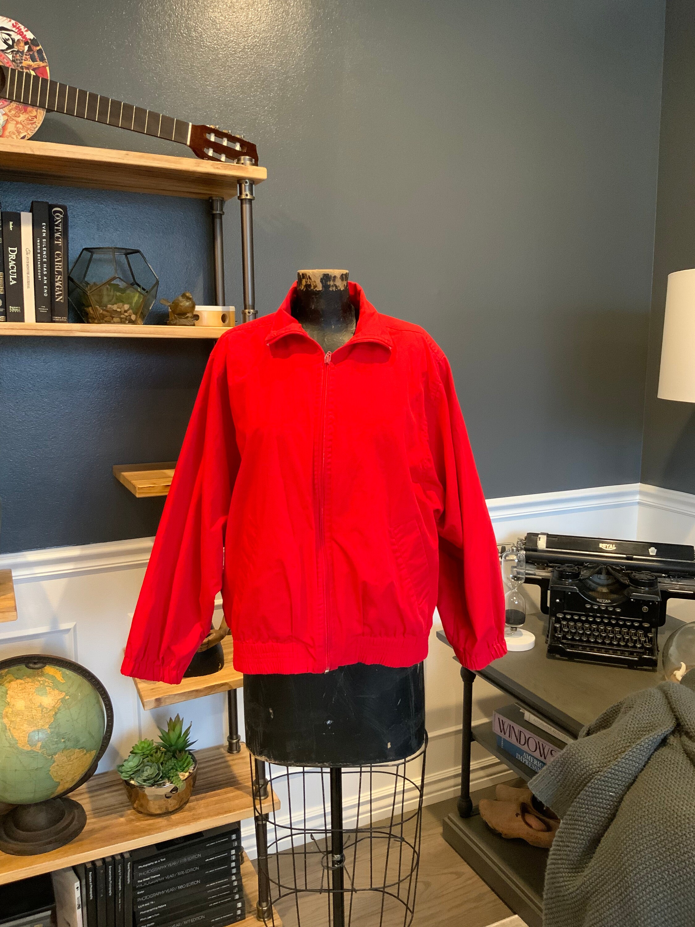 80s Red, Windbreaker, Jacket, Zipper, Side Pockets, Elastic 80s Red, Windbreaker, Jacket, Zipper, Side Pockets, Elastic