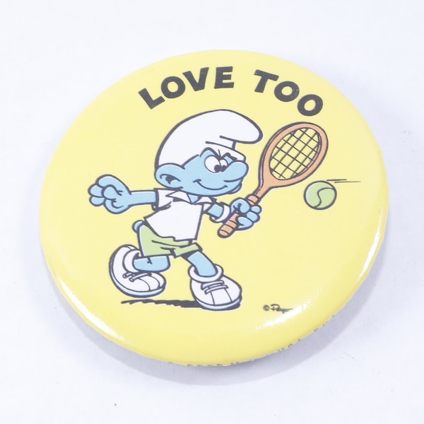 Smurfs, Love Too, Tennis, Sports, Yellow, Round, Pin, Badge, Children, Kids, Jewelry, Clothing, Accessory, Outfit, Vintage, ~ 20-17-577