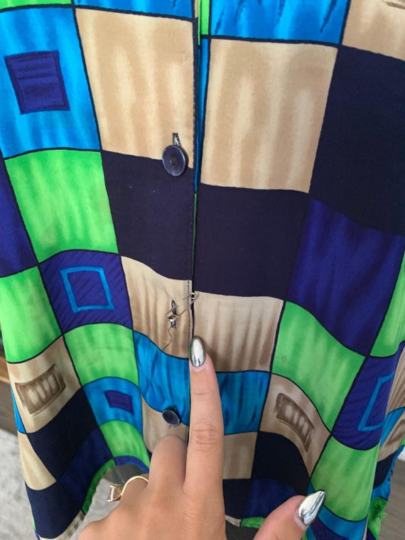 Bright Checked Blouse, Notations, Collared, Deep … - image 2