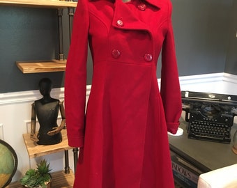 90s Via, Red, Swing Coat, Collared, Buttons, Long Sleeve, Side Pockets, Formal Event, Fashion, Outfit, Vintage, ~ 20-01-1150