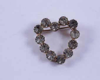 Heart, Figure, White Stones, Golden Frames, Romantic, Love, Brooch