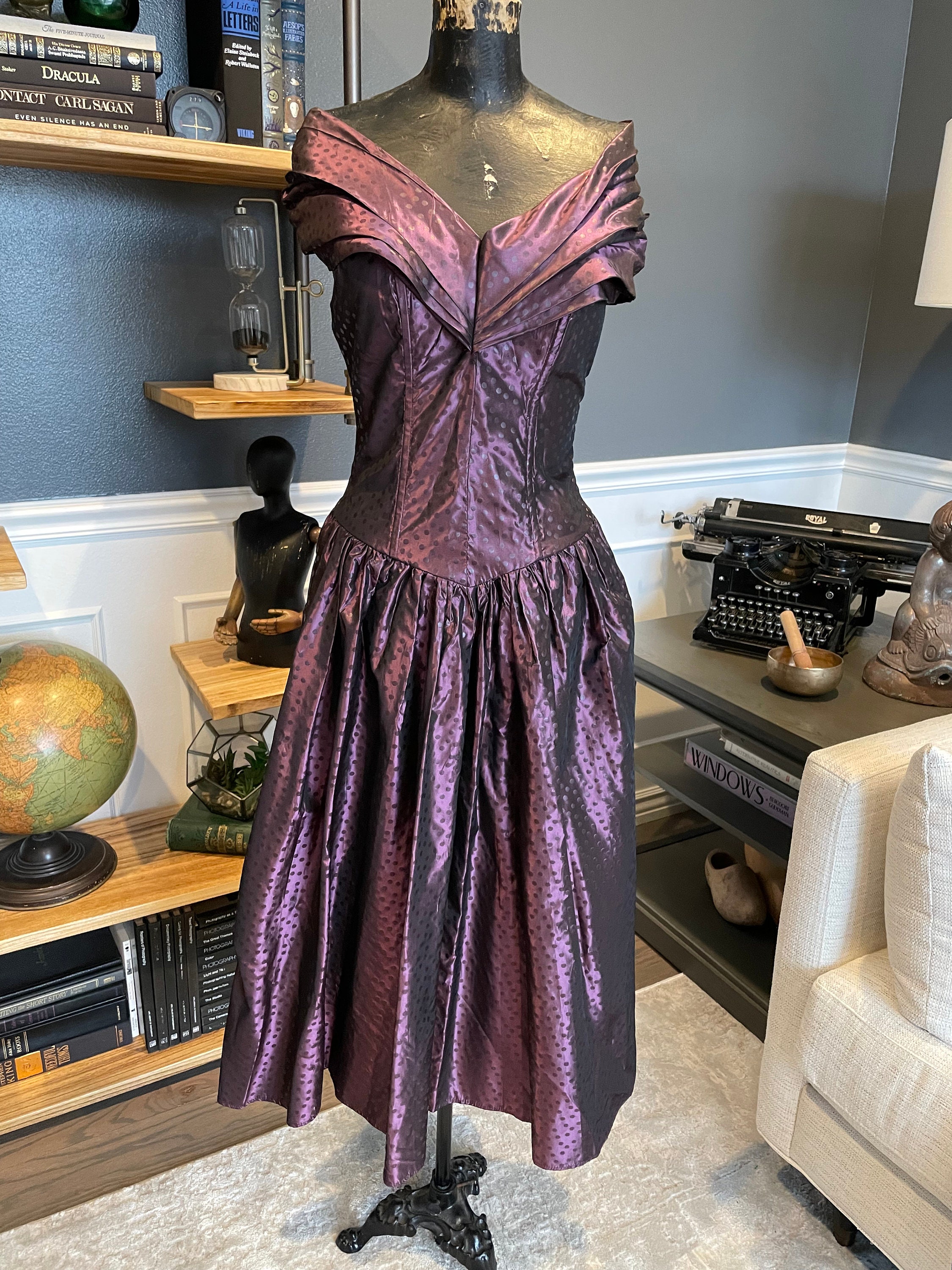 80s Prom Jodi Schwartz, Purple, Dress, Dotted, Open