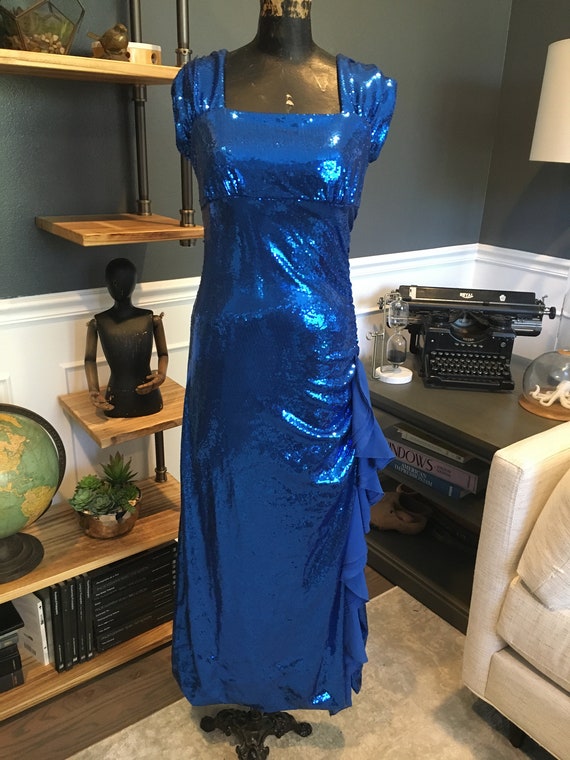 90s Jody, Blue, Sparkling, Beaded, Evening Dress,… - image 1