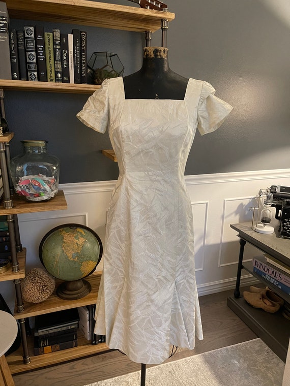 White, Floral, Evening, Sheath Dress, Fitted, Open Neck, Short Sleeve, Back  Zipper, Fashion, Clothes, Outfit, Vintage, ~ 20-01-1095 - Etsy