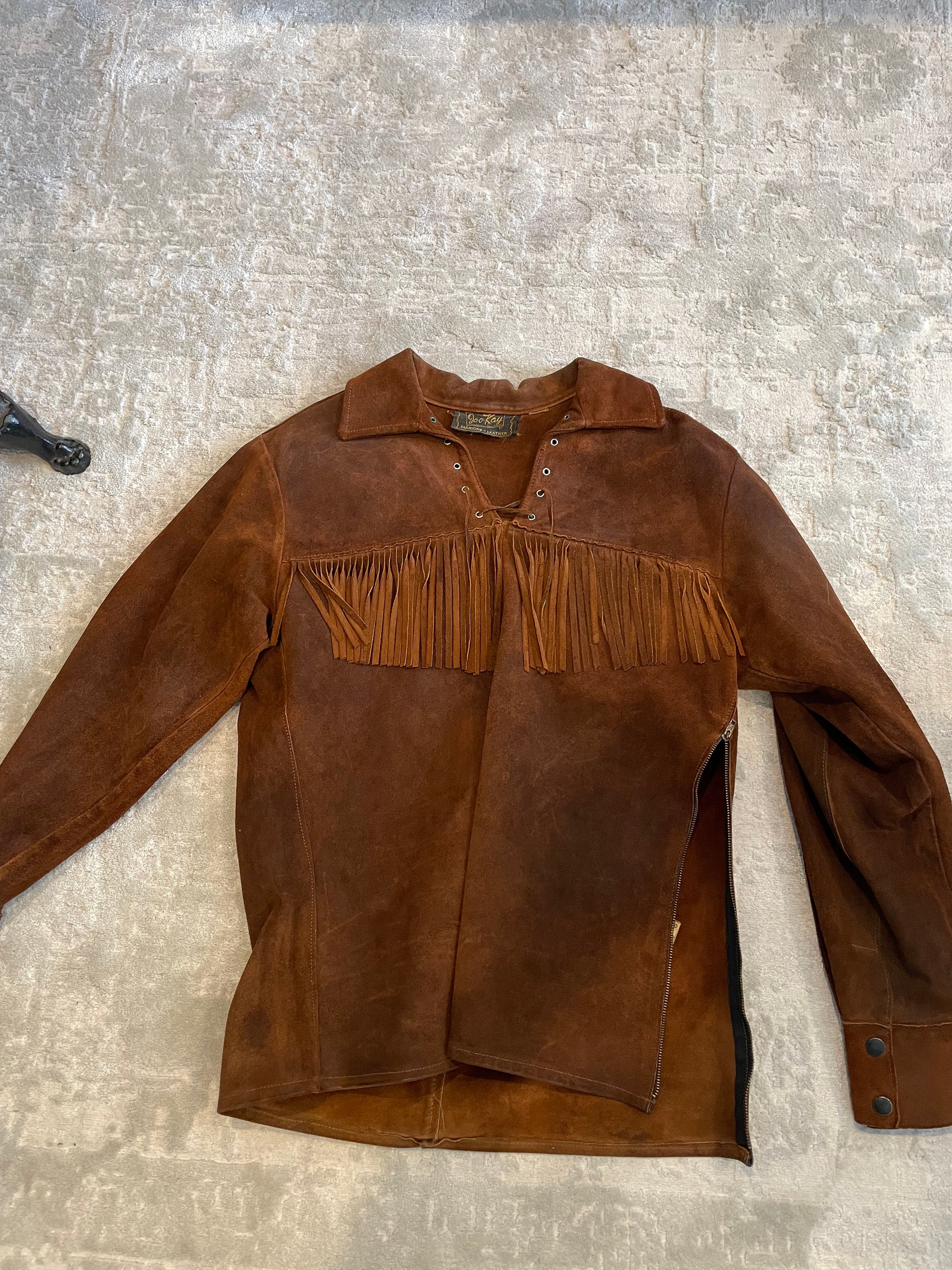 オ*ジ様 80s short suede leather Harrington Men's Retro Brown 100% Goat Suede Leather rHarington Biker