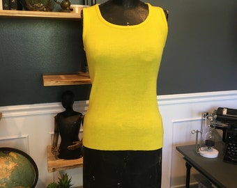 70s Finest Quality, Yellow, Sweater, Blouse, Sleeveless, Round Neck, Size M, Acrylic Fiber, Fashion, Clothing, Outfit, Vintage, ~ 20-01-1106