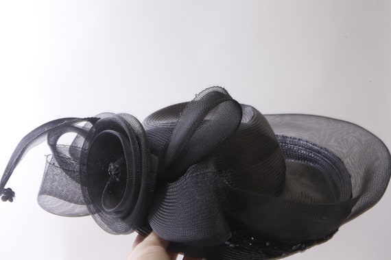 Black, Flower, Women's Hat, Fascinator, Old Style… - image 4